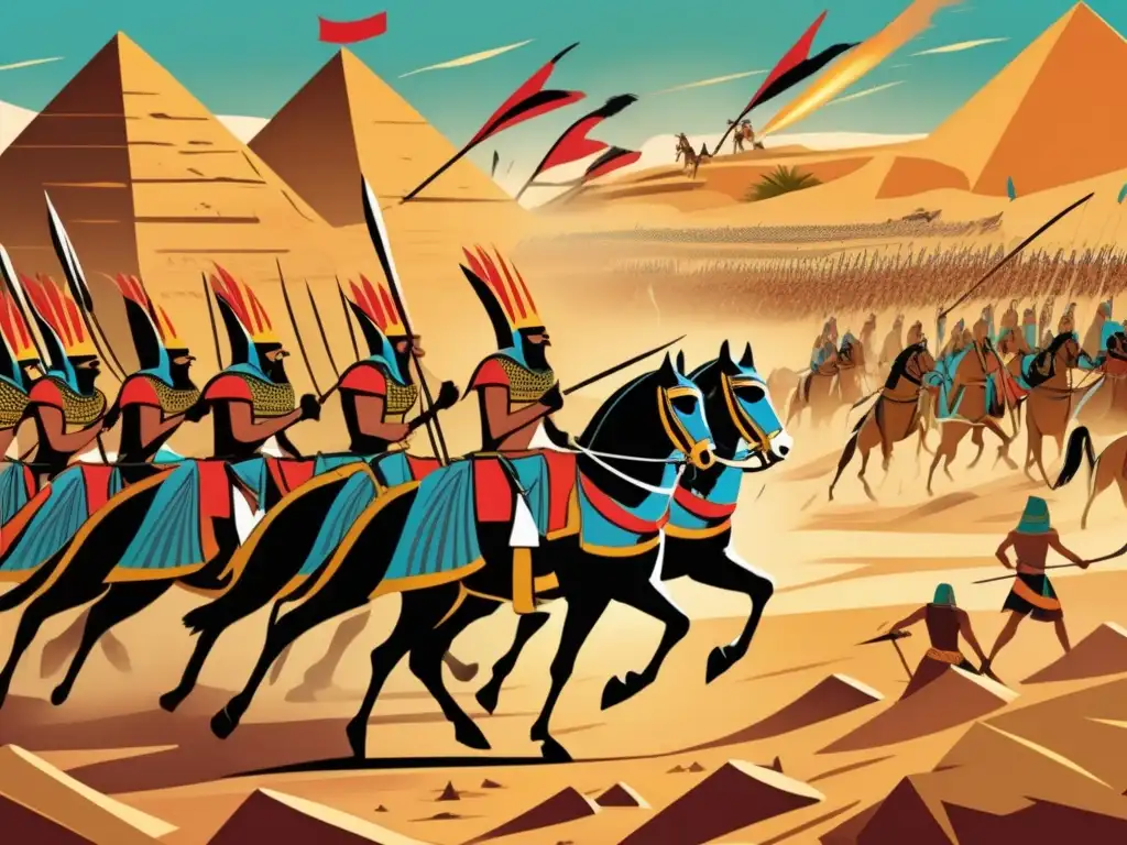 Épica ilustración vintage de la Batalla de Kadesh en Egipto