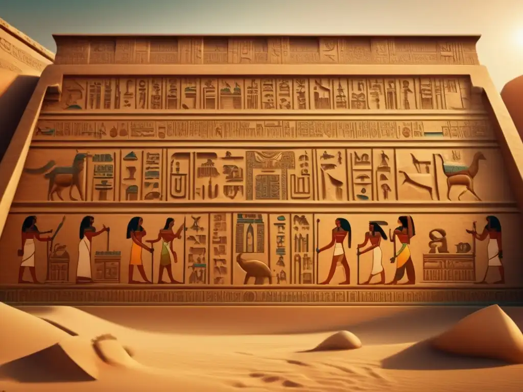 La belleza y función de los textos egipcios se revelan en esta imagen vintage de un antiguo templo, con intrincadas inscripciones en las paredes