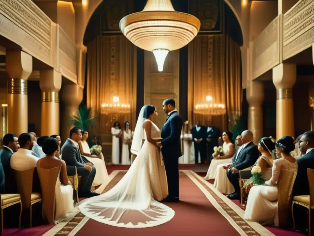 Una boda elegante en Egipto: un matrimonio político en un majestuoso salón con tapices y arañas doradas