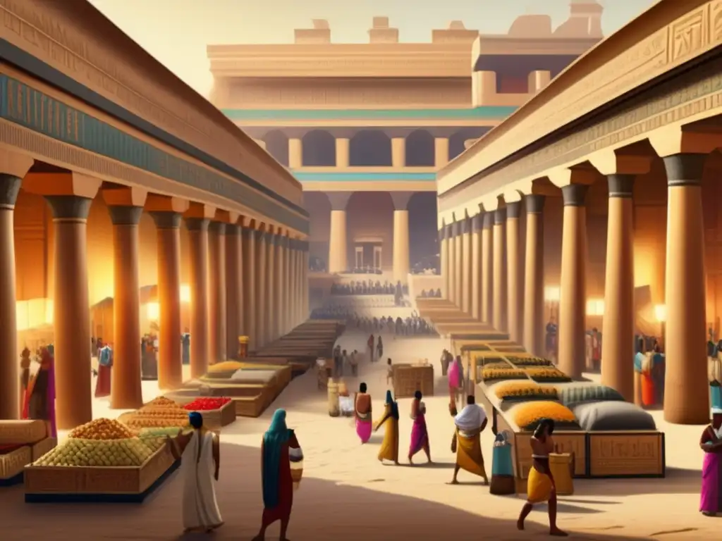 Un bullicioso mercado en el antiguo Imperio Egipcio