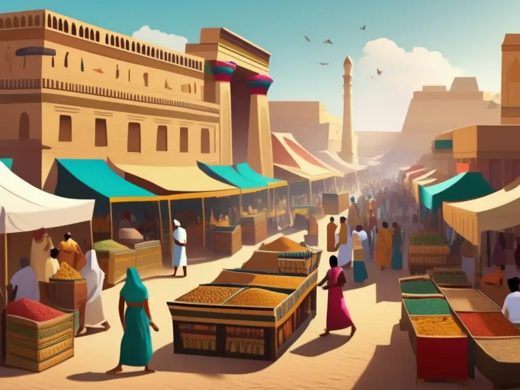 Un bullicioso mercado en el antiguo Egipto durante el Imperio Antiguo