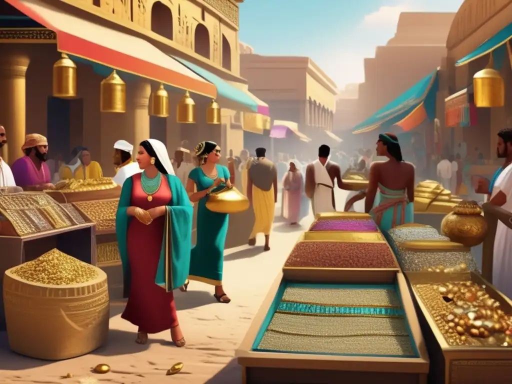 Un bullicioso mercado en el antiguo Egipto durante el Segundo Periodo Intermedio