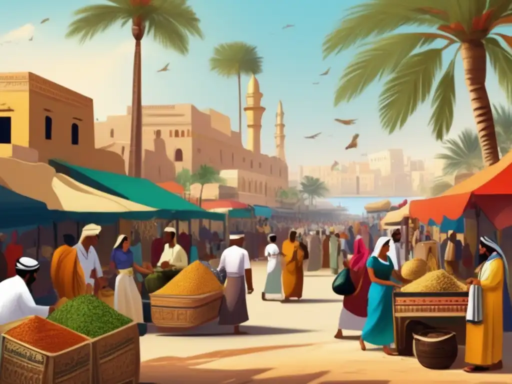 Un bullicioso mercado egipcio durante el Periodo Intermedio Tardío