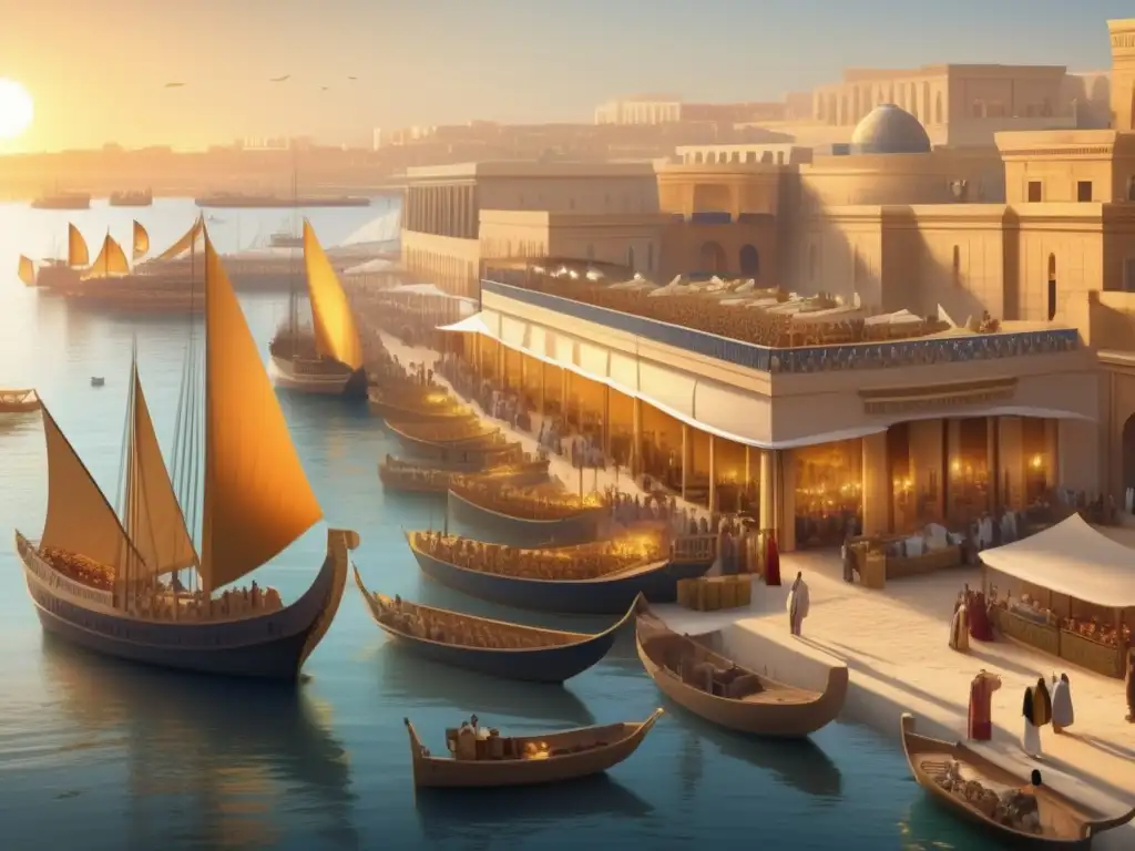 El bullicioso puerto de Alejandría en el Antiguo Egipto: un vibrante mercado de comercio marítimo Mediterráneo