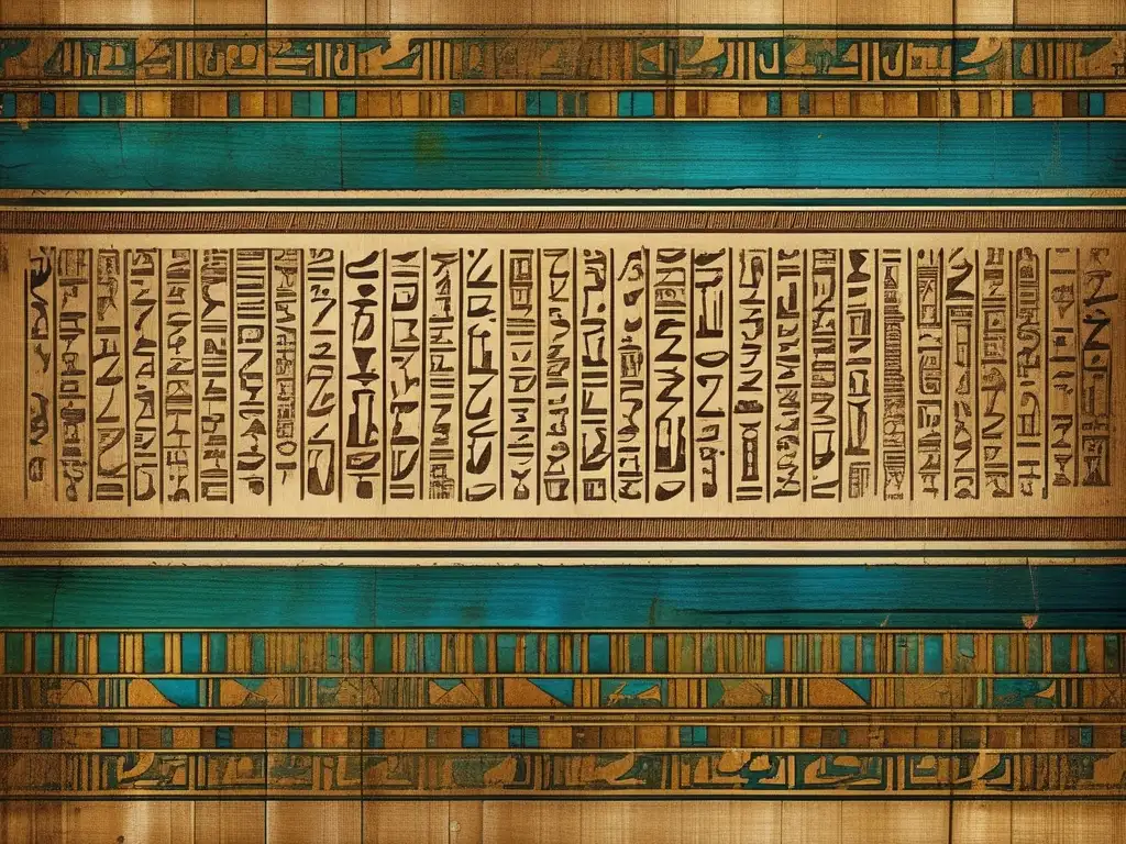 Caligrafía en manuscritos del Antiguo Egipto: Detallada imagen de un antiguo papiro egipcio, adornado con intrincada caligrafía jeroglífica