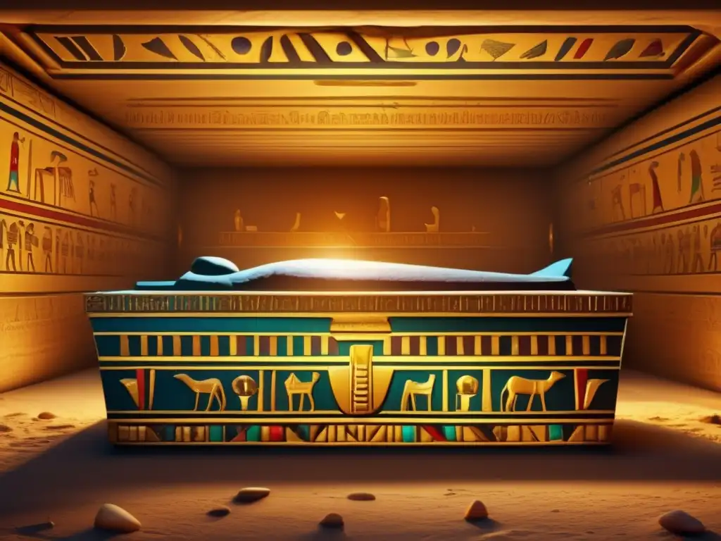Una cámara funeraria egipcia antigua, detallada en 8k y de alta resolución