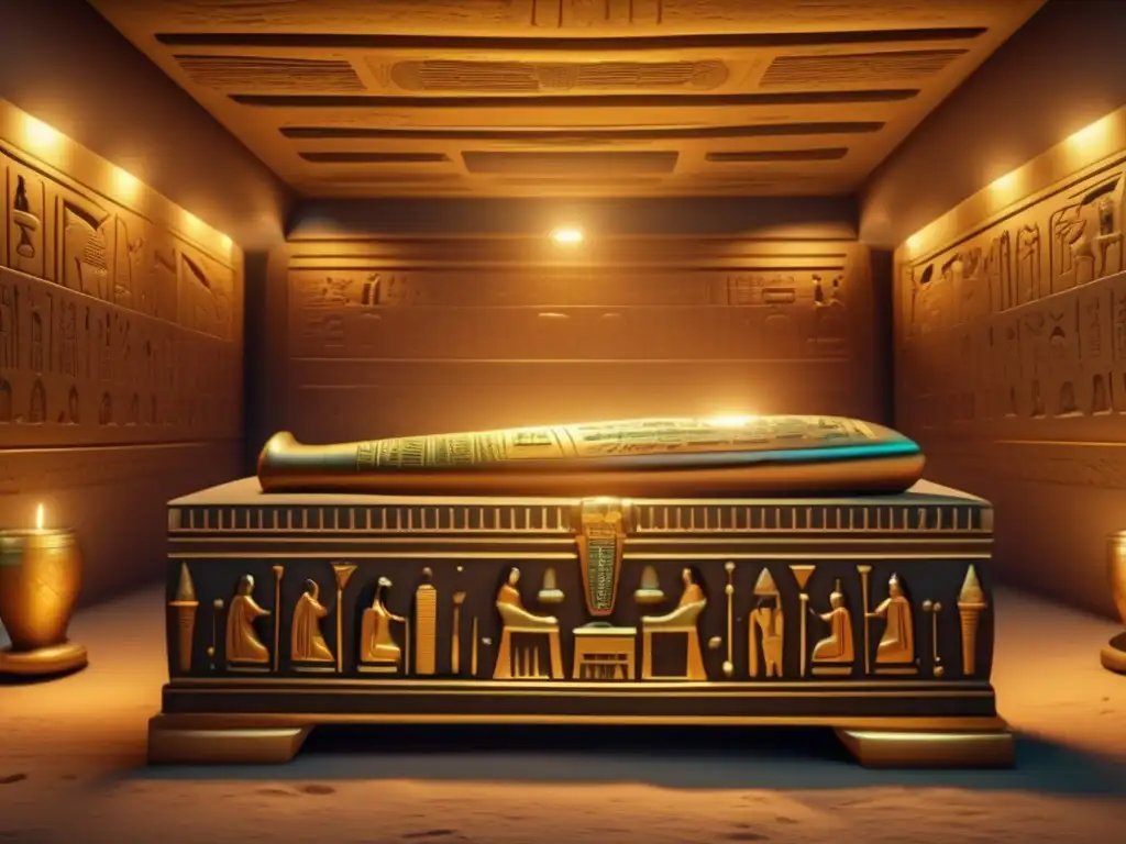Una cámara funeraria egipcia vintage en alta resolución, detallada y misteriosa