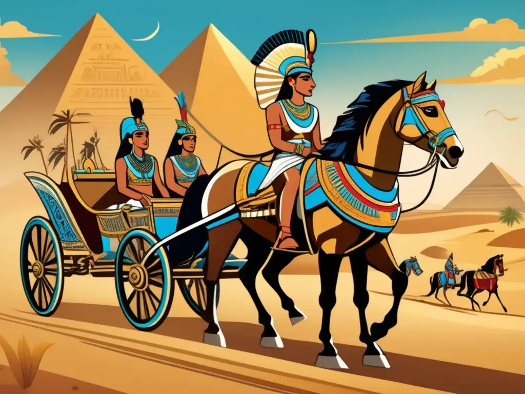 Evolución del carro de guerra egipcio en una ilustración vintage detallada