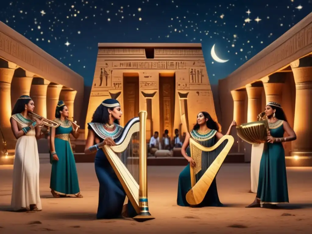Un cautivador espectáculo de música y danza en el antiguo Egipto bajo el cielo estrellado