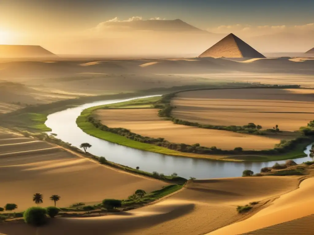 Un cautivador paisaje vintage muestra la ingeniería agrícola en el Valle del Nilo