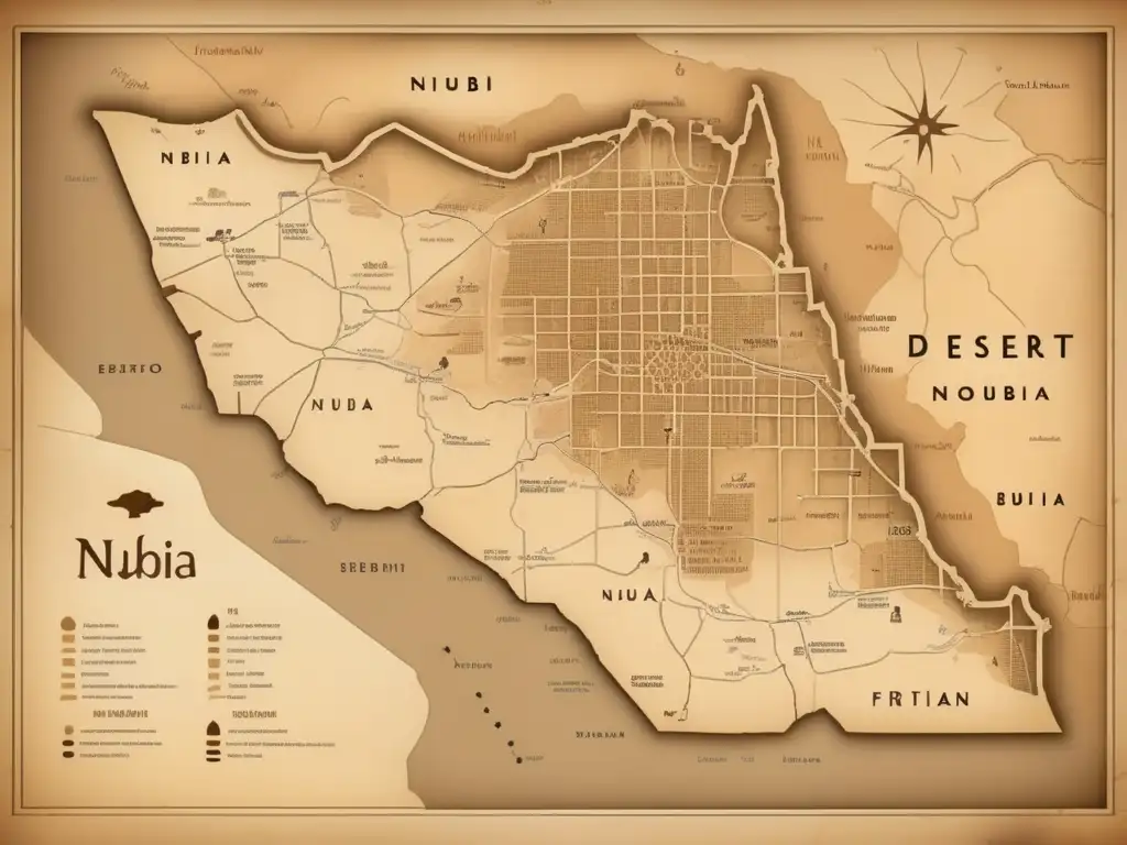 Una cautivadora imagen detallada de un antiguo mapa que muestra las fortificaciones del desierto en Nubia
