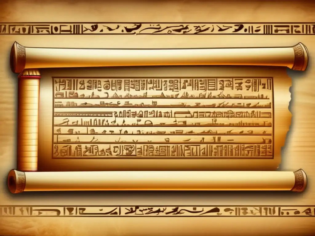 Una cautivadora imagen que desvela la estructura gramatical del Antiguo Egipto a través de un detallado papiro con inscripciones jeroglíficas