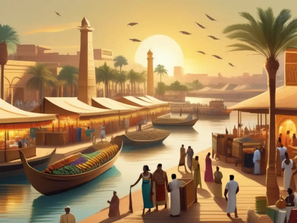 Una cautivadora imagen vintage de un animado mercado en el antiguo Egipto