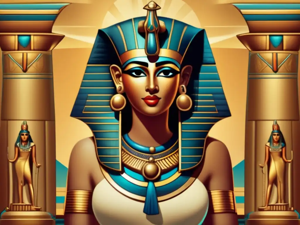 Una cautivadora imagen vintage de Hathor, diosa egipcia del amor y la maternidad