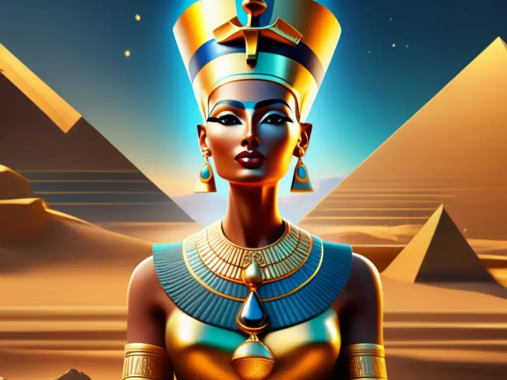 La cautivadora Nefertiti, reina perdida del Nilo, emerge ante nosotros en una imagen ultradetallada de 8k