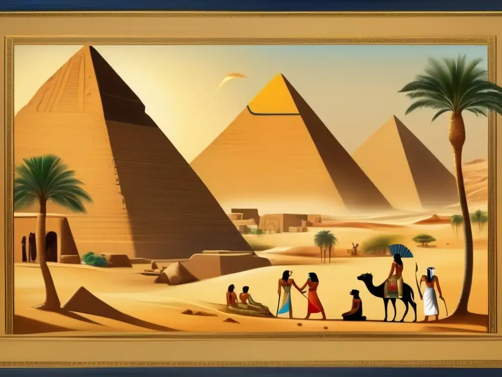 Una cautivadora pintura egipcia vintage que encapsula la esencia de la perspectiva en la pintura egipcia antigua