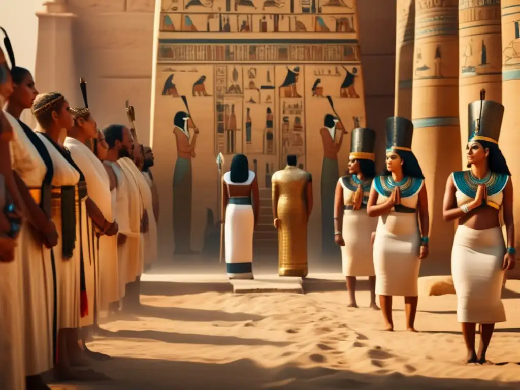 Ceremonias de adoración en Egipto: una imagen vintage detallada en resolución 8k que captura la mística de antiguas prácticas religiosas