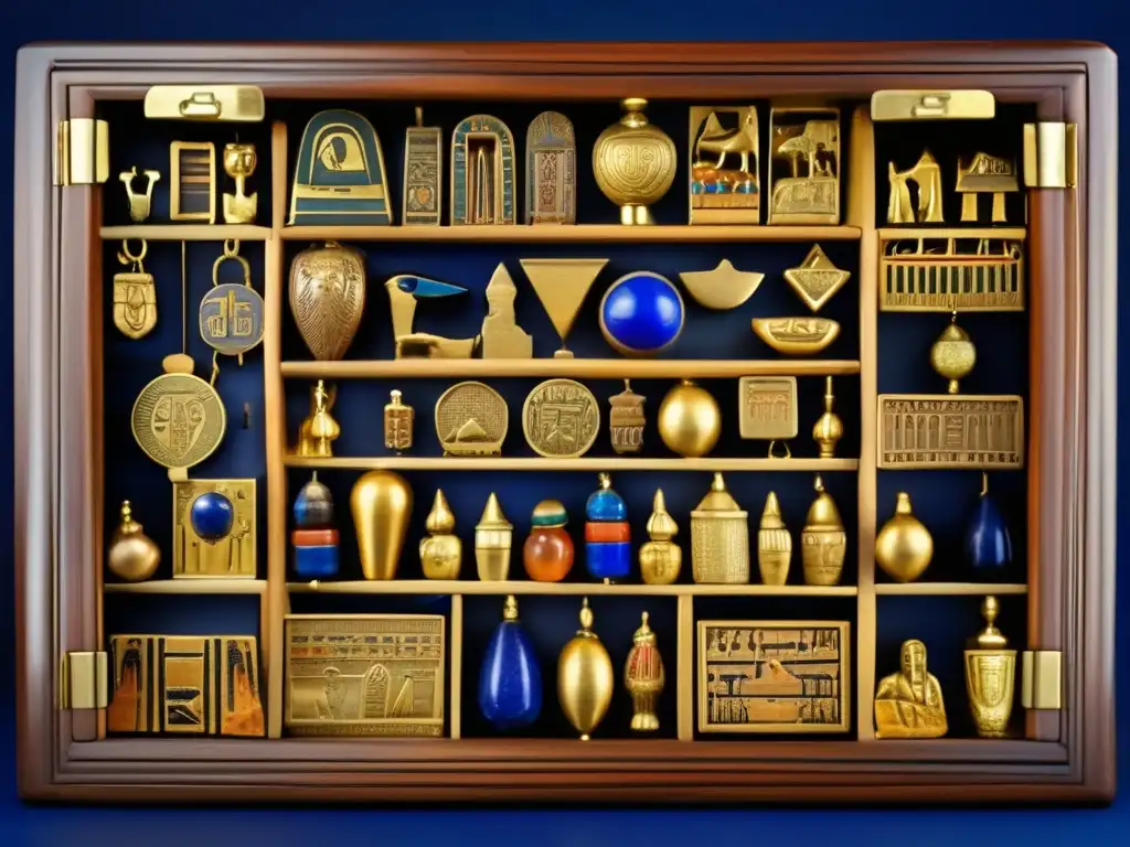 Una colección de amuletos egipcios antiguos, detallados y vintage