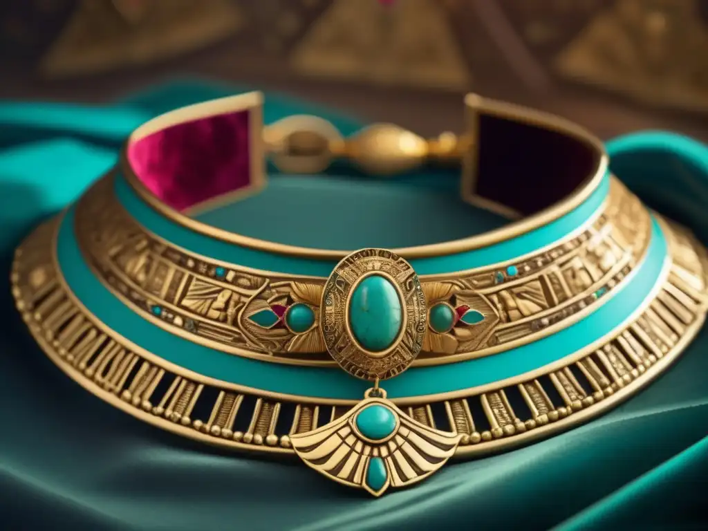 Un Collar Menat vintage, bellamente elaborado con grabados intrincados y colores vibrantes