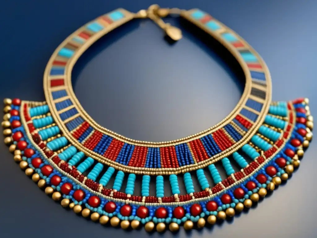 Un collar vintage egipcio del Antiguo Egipto, con intricados patrones de cuentas que resaltan su significado simbólico