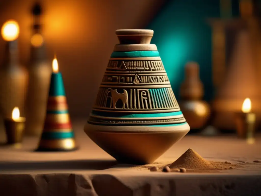 Conos de aroma del Antiguo Egipto: una imagen ultradetallada en 8k de un cono de perfume de arcilla, adornado con jeroglíficos y símbolos