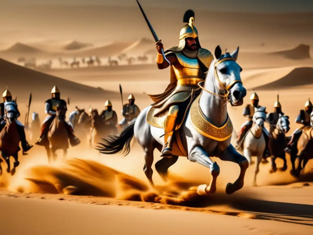 Conquistas de Ramsés II en batalla: Imagen detallada de 8k que muestra al líder en medio de una intensa lucha en el desierto