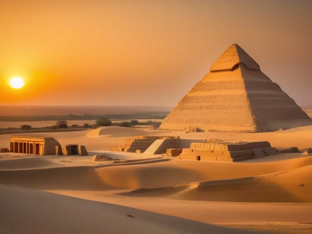 Una fotografía vintage magníficamente conservada capturando la vista fascinante del extenso complejo de Saqqara durante la hora dorada