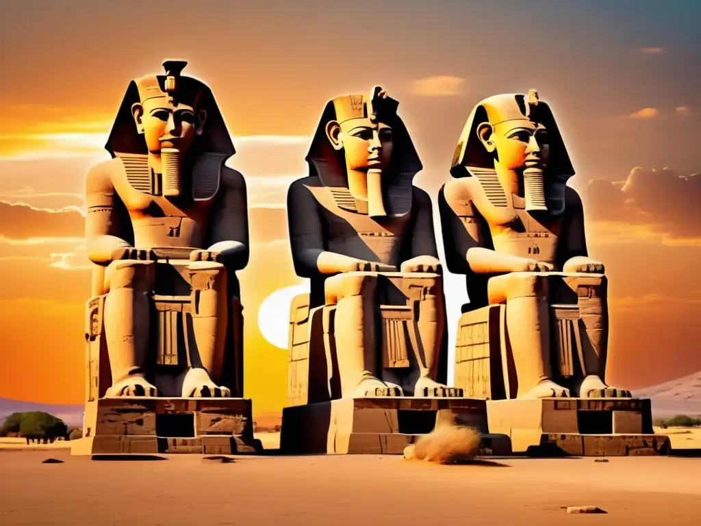 Construcción de colosos de Memnón en un atardecer vívido