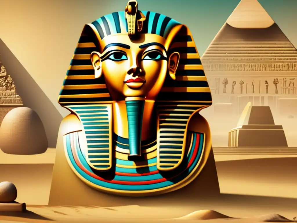 La construcción de estatuas egipcias majestuosas cobra vida en una imagen vintage, donde hábiles artesanos dan forma a una estatua colosal de arena