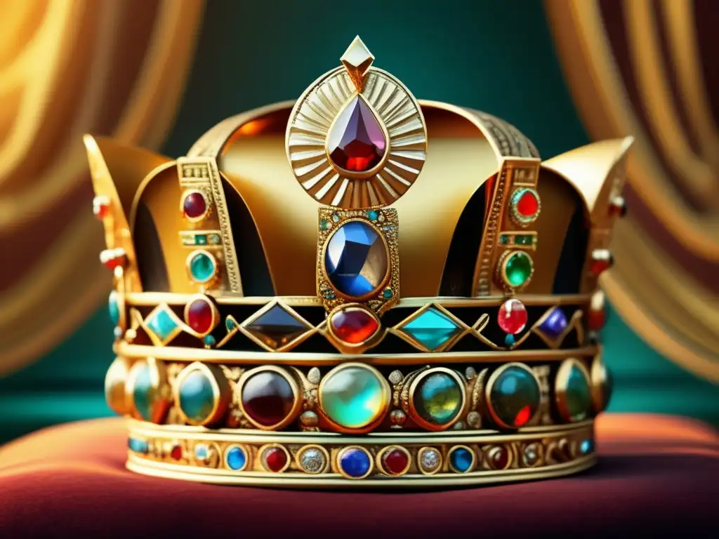 Corona dorada de faraón, detallada y adornada con gemas preciosas y grabados intrincados
