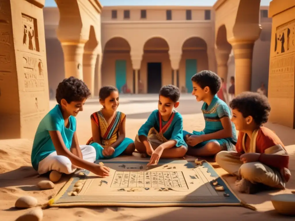 Crianza y juegos en la infancia egipcia: Niños egipcios juegan tradicionales juegos en un patio bañado por el sol