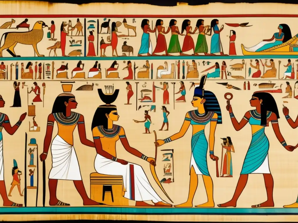 Cuidado femenino en Egipto antiguo: Detallada imagen de un papiro egipcio que muestra escenas relacionadas con la salud de las mujeres