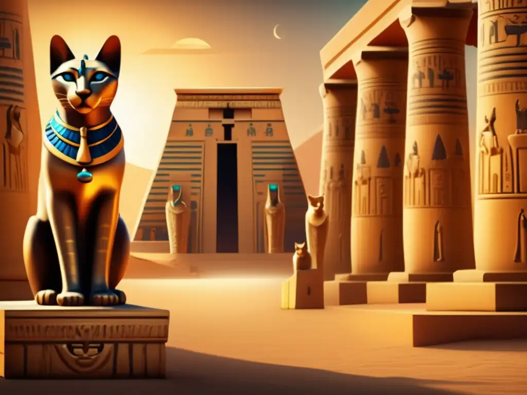 Evolución del culto a Bastet: Una imagen vintage de un antiguo templo egipcio dedicado a la diosa