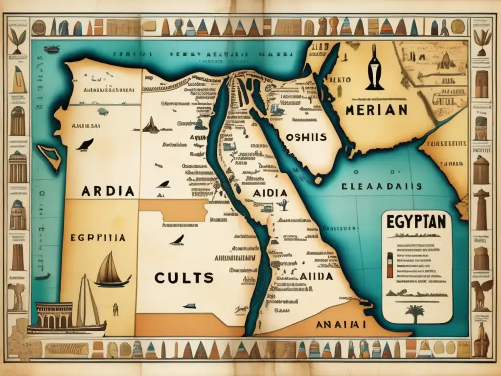 Difusión del Culto Egipcio Mediterráneo: Un mapa vintage detallado muestra la expansión de los cultos egipcios en el Mediterráneo