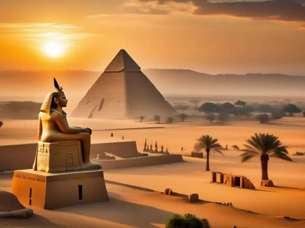 Descubrimiento de la tumba del faraón Amenhotep III: Majestuosidad y legado en un atardecer dorado en Egipto antiguo