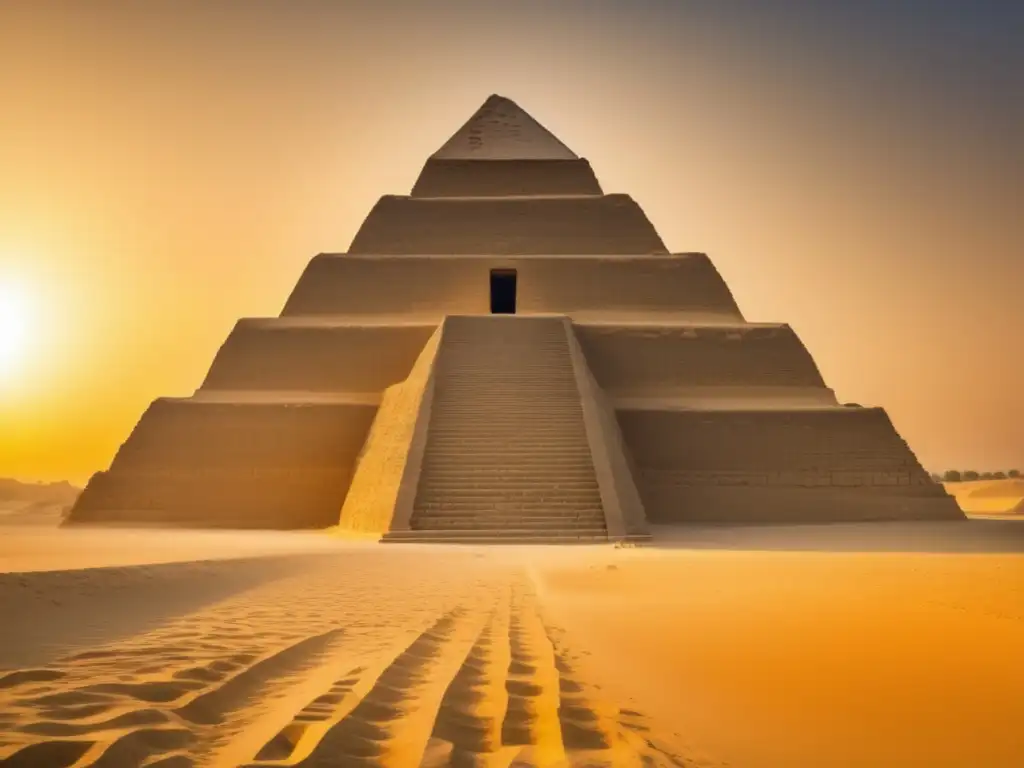 Descubrimientos arqueológicos en Saqqara: Una imagen estilo vintage que muestra la belleza intrincada de la Pirámide de Djoser en Egipto