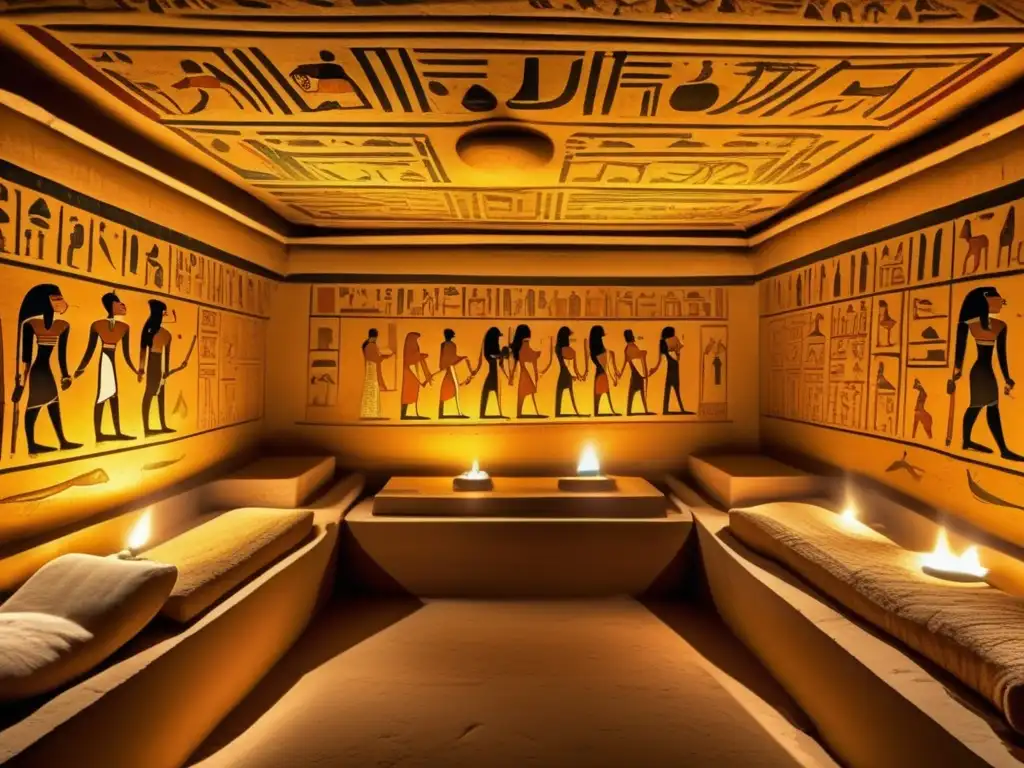 Descubrimientos en la tumba del Faraón: Un antiguo y vibrante interior de una tumba egipcia del Segundo Período Intermedio