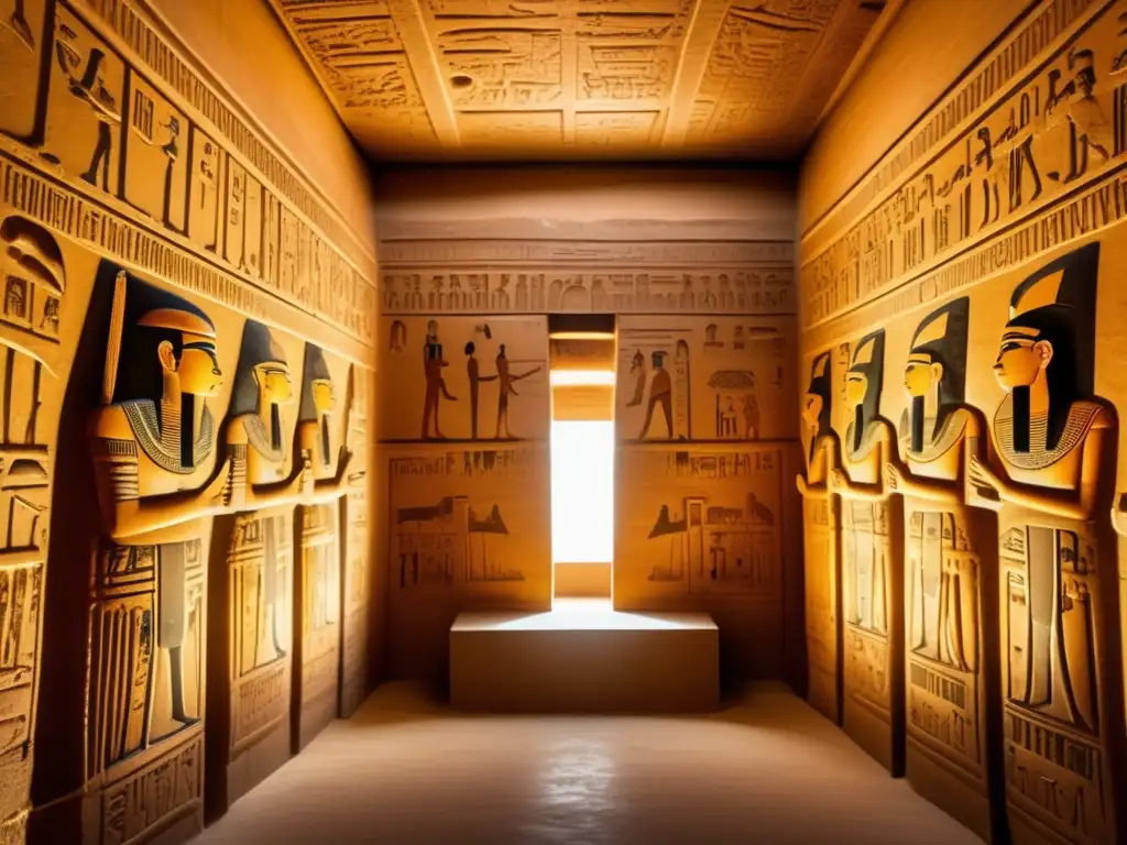 Descubrimientos en la tumba de Seti I: Intrincadas carvings y jeroglíficos, escenas mitológicas y un brillo vintage evocador