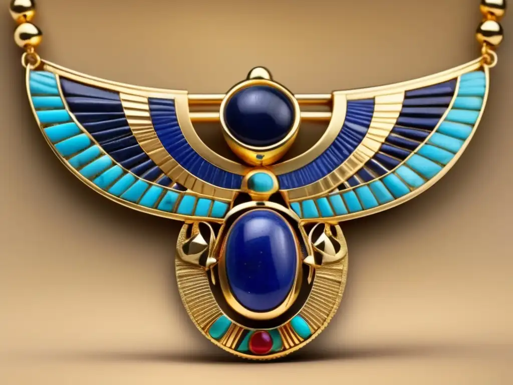 Una deslumbrante imagen en 8k de un collar egipcio antiguo, elaborado con oro y piedras preciosas