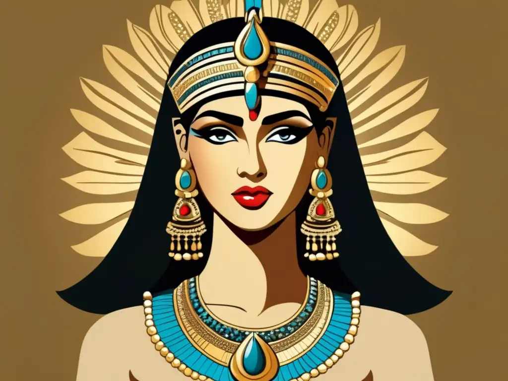 Una ilustración vintage detallada de Cleopatra, mostrando su belleza regia y rasgos icónicos