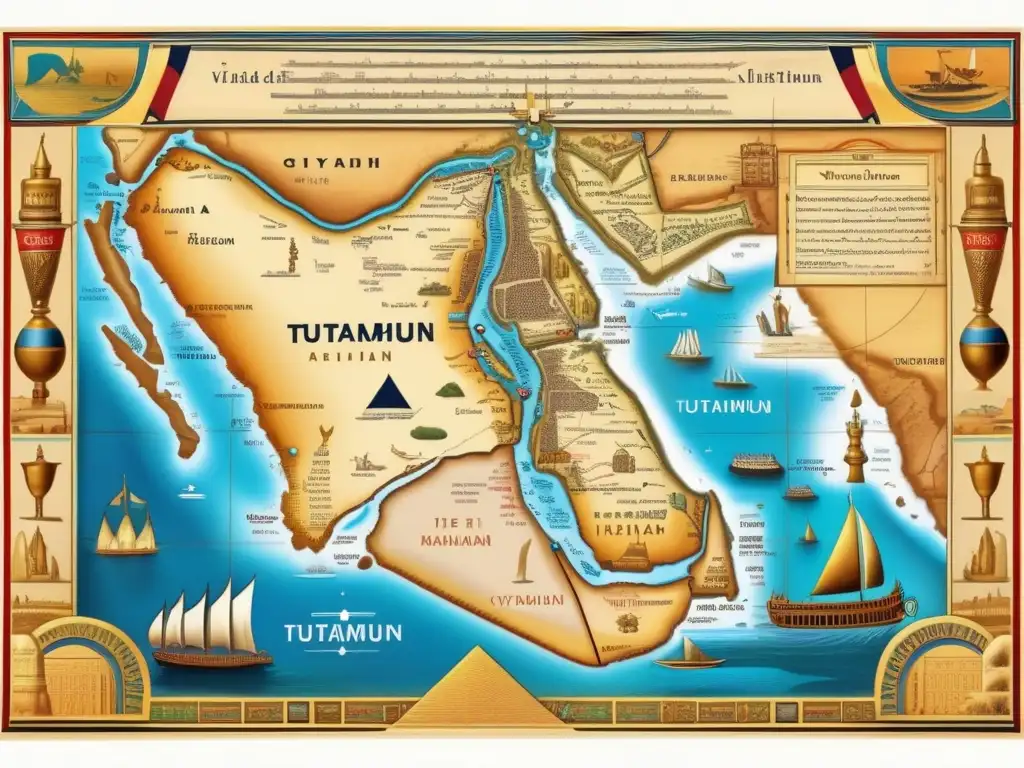 Una detallada imagen de un mapa antiguo que muestra el mundo durante el reinado de Tutankamón
