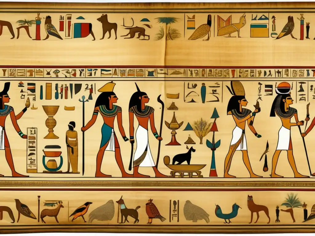 Una detallada imagen del El Papiro Ebers, un antiguo pergamino egipcio, muestra intrincados jeroglíficos e ilustraciones