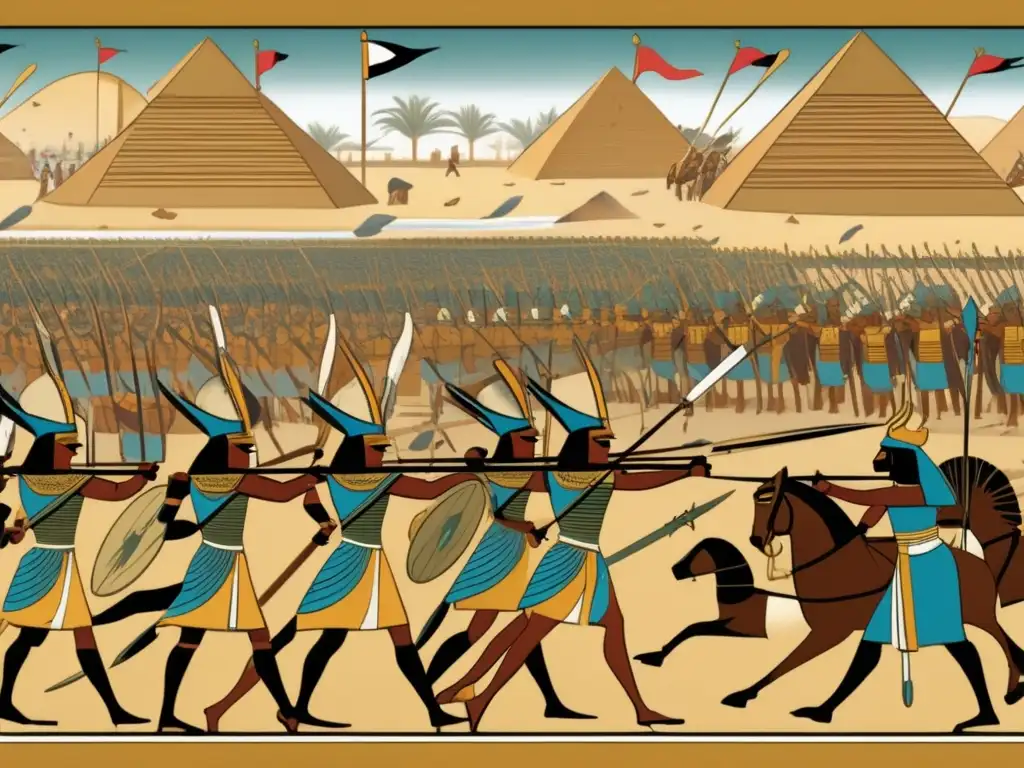 Una detallada imagen vintage muestra una escena de batalla en el antiguo Egipto durante el Imperio Medio