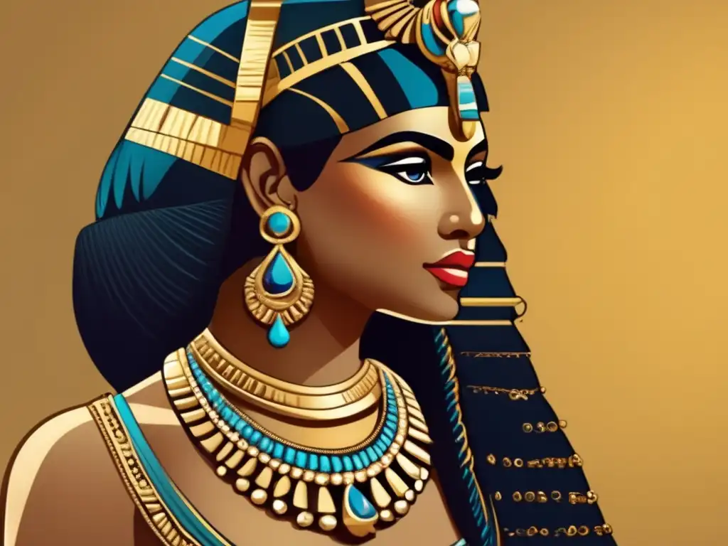 La ilustración detallada de Cleopatra, última faraona de Egipto, muestra su legado en un mundo moderno