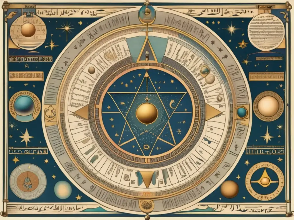 Un detallado y fascinante mapa astronómico egipcio vintage, con hieroglíficos y símbolos intrincados