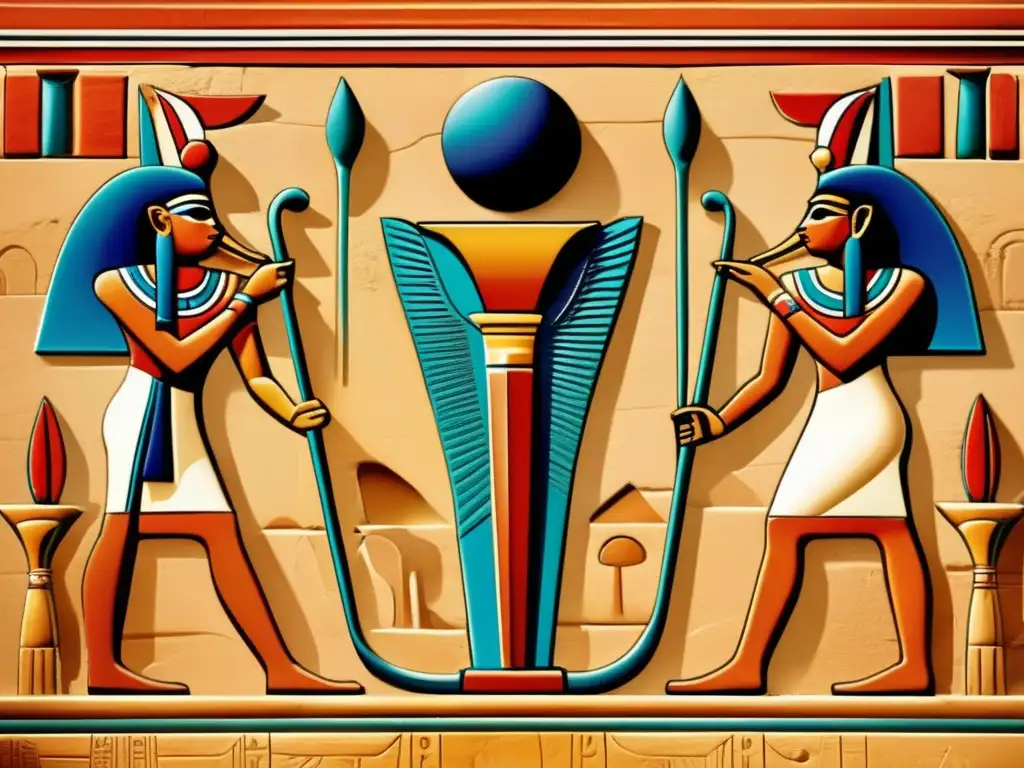Un detallado y vintage imagen que captura la esencia de los símbolos en el arte egipcio del Imperio Nuevo