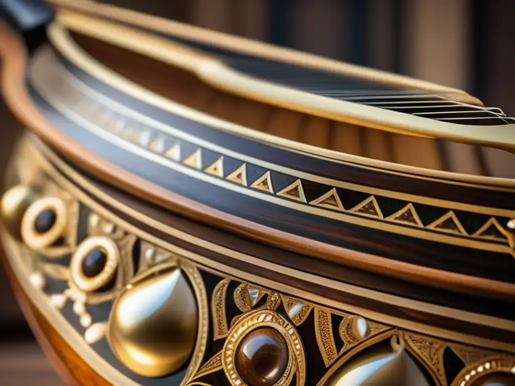 Detalle de un antiguo instrumento musical egipcio llamado 'Oud', con escamas musicales egipcias contemporáneas