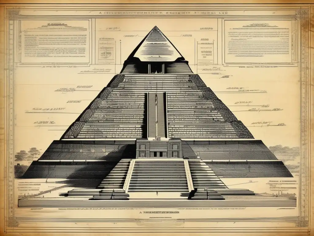 Detalle de un antiguo plano de construcción que muestra los avances en la construcción de pirámides