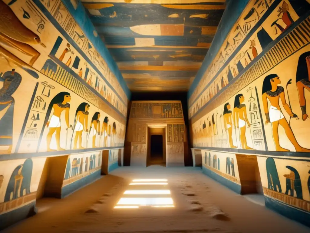 Detalle fascinante de la Tumba de Seti I, con sus pinturas vibrantes que retratan la mitología y la vida antigua egipcia