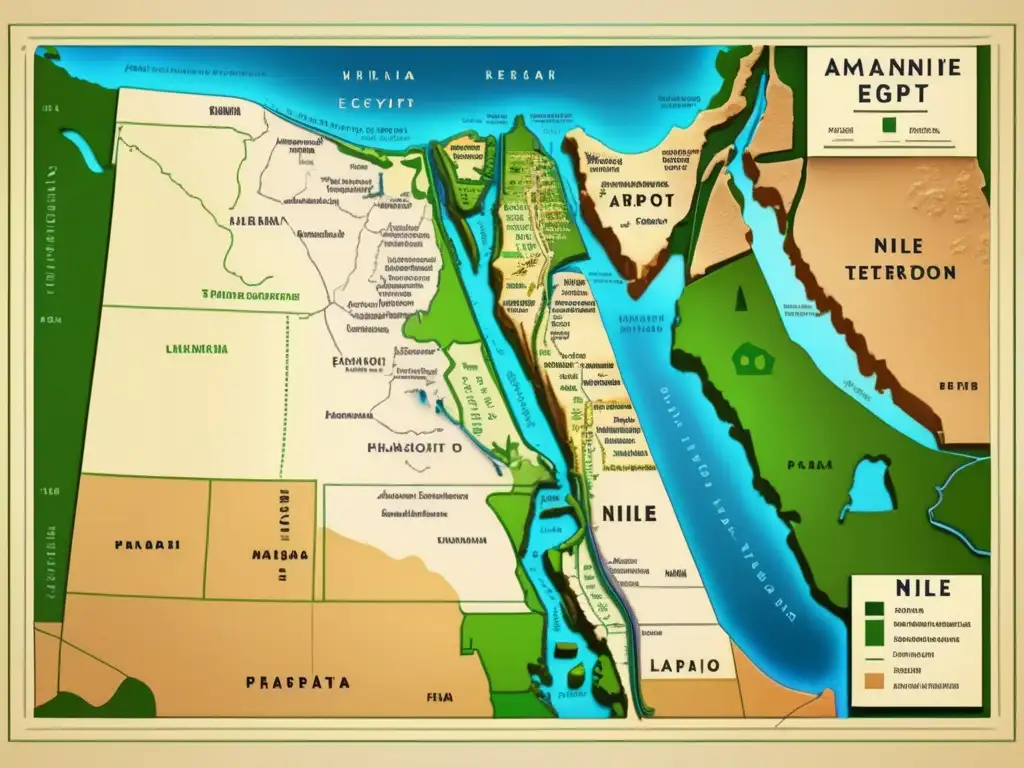 Detalle increíble de un mapa antiguo de Egipto, mostrando la organización y territorios del reino en la época de los faraones